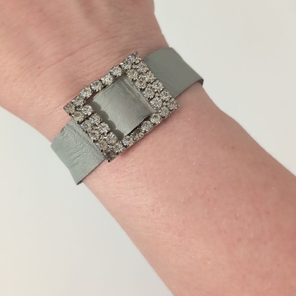 808 Silver Rhinestones Buckle‎ Cuff Bracelet